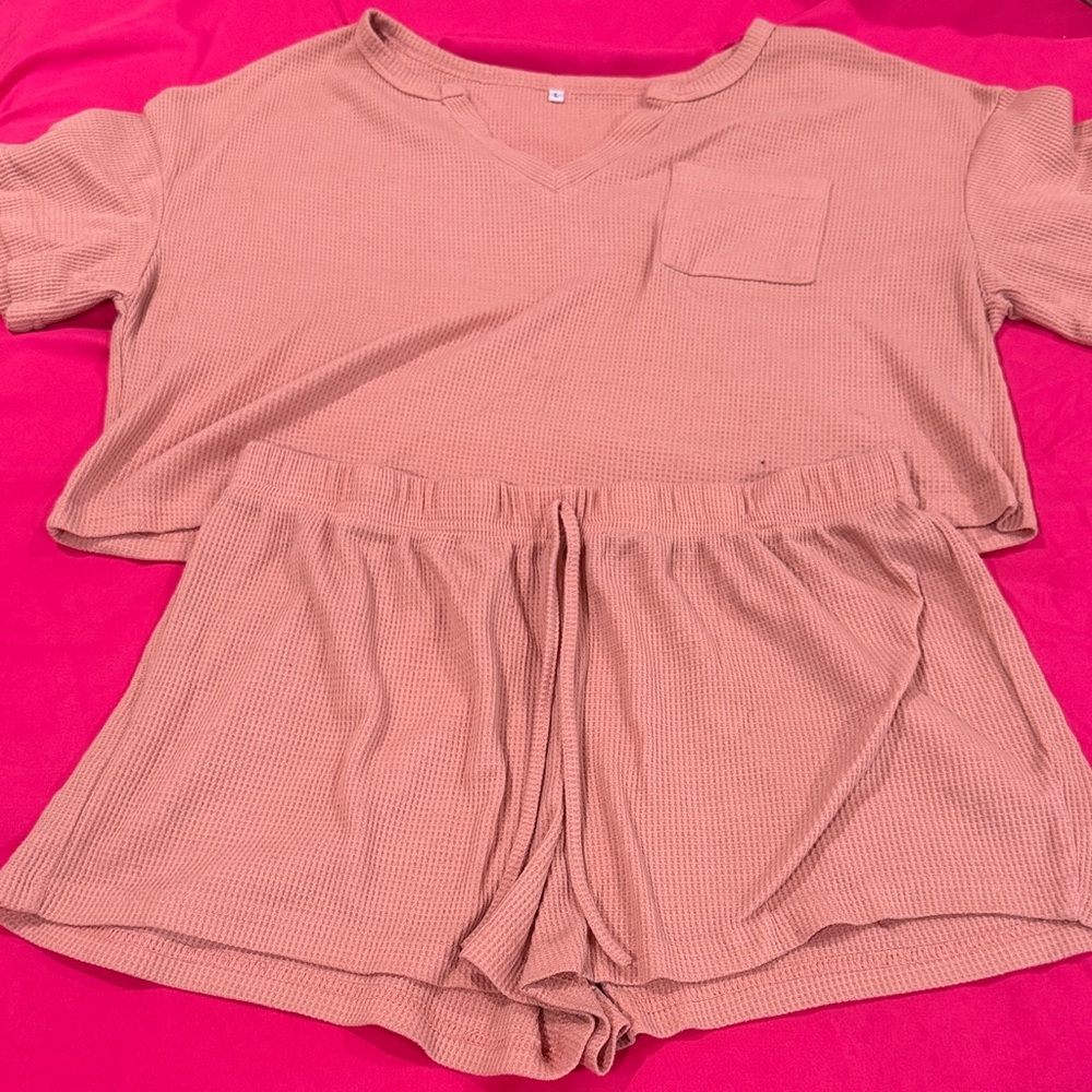 Peach Waffle Knit Lounge Set Amazon
